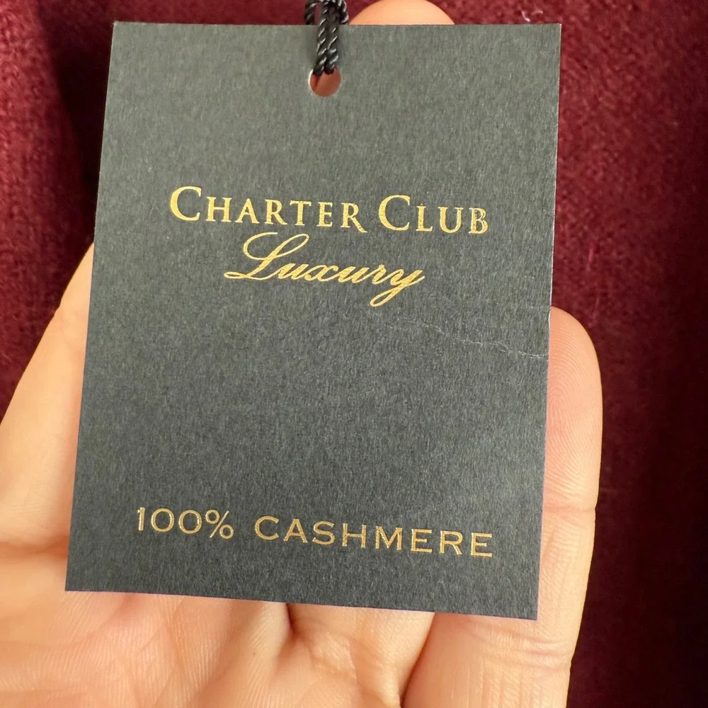 Charter Club Luxury Cashmere‎ Pearl Embellished Cardigan Burgundy XS Duster